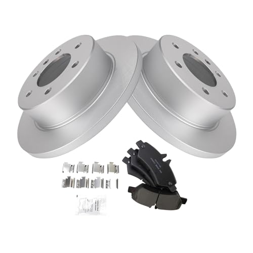 Image of TRQ Rear Brake Pad and Rotor Set Ceramic G Coated Rotors Compatible with 2007-2009 Dodge Sprinter 2500 2007-2018 Freightliner 2500 2010-2018 Mercedes-Benz Sprinter 2500