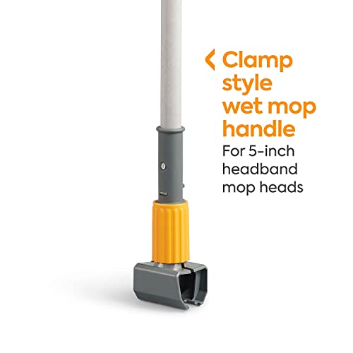 Image of Coastwide Professional 60 in Clamp Style Fiberglass Wet Mop Handle | Plastic head with durable fiberglass construction for facility mopping.