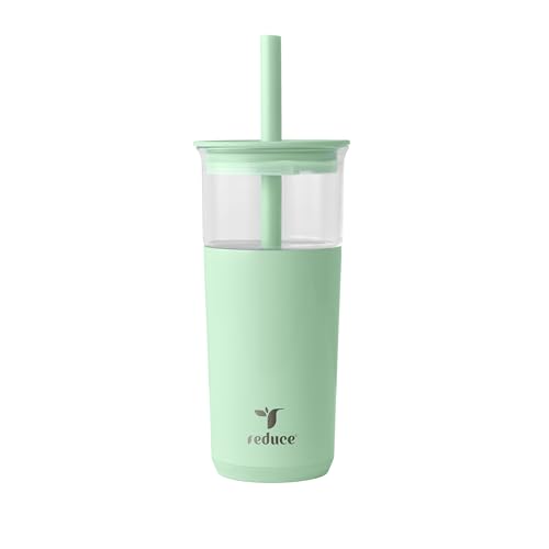 Image of REDUCE Aspen 20 oz Vacuum Insulated Glass Tumbler with Lid & Extra Wide Straw - Keeps Drinks Cold for 12 Hrs - Ideal for Iced Coffee, Smoothies & Boba - Dishwasher Safe, Soft Base - Matcha