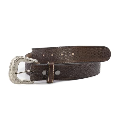 Cinto Country Masculino Entalhado Couro Soleta Fivela Metal Removivel 4cm Largura (Marrom, 115 CM –