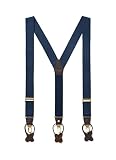 Navy Suspenders Genuine Leather Clip Suspenders (Button/Clip-on Wide)