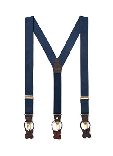 Navy Suspenders Genuine Leather Clip Suspenders (Button/Clip-On Wide) #TOP5