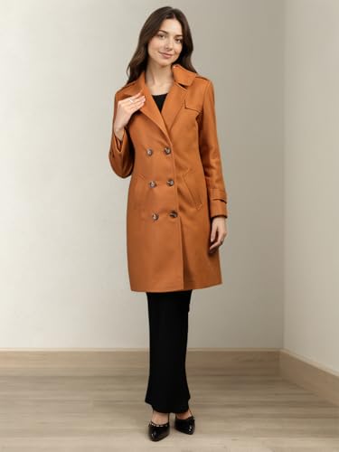 Image of CHKOKKO Women Classic Long Winter Coat Double Breasted | Knee Length Design with a Sophisticated Spread Collar and Convenient Front Pockets for All Occasions