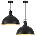 PINDODO Black Pendant Light 2 Pack, 15.7 Inch Farmhouse Pendant Lights Kitchen Island, Large Industrial Hanging Light for Kitchen Dining Room