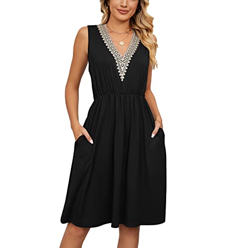 Robe d'été sans manches col en V un modèle fluide à poches intégrées