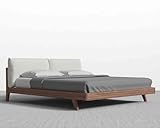 X went Furniture Solid sheesham Wooden Modern Platform Bed Frame with Upholstered Headboard, Walnut Wood Base Size Off (Queen)