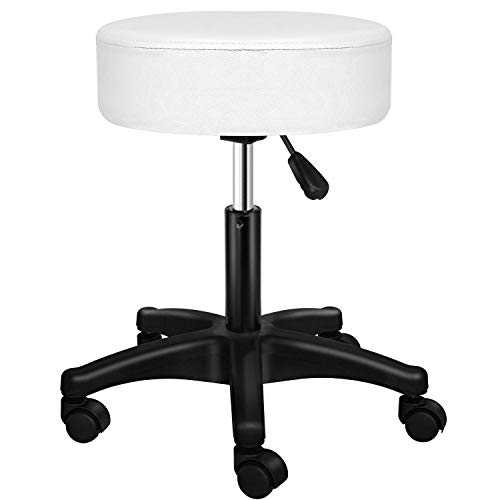 Foto von KESSER® Rollhocker I höhenverstellbar I Lederimitat Arbeitshocker Drehhocker Hocker Kosmetikhocker Praxishocker I 360° drehbar I 10 cm Polsterfläche I Dicke Polsterung I Weiß