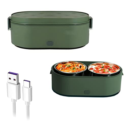 Calentador eléctrico portátil para lonchera con alimentación USB, mini microondas para coche con 2 recipientes de acero inoxidable, calentador de alimentos ideal para el trabajo, viajes y escuela