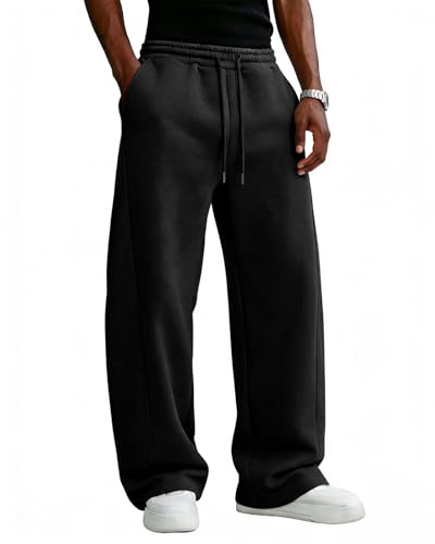 Image of Men's Baggy Sweatpants Cotton Fleece Wide Leg Lounge Sweat Pants Drawstring Waist Jogging Pants with Pockets