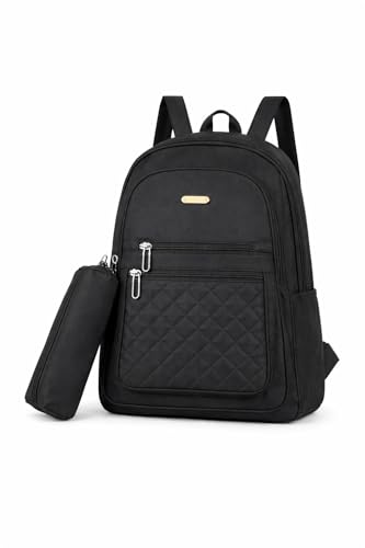 Mochila Feminina Escolar com Estojo Reforçada Trabalho Faculdade Juvenil Impermeável (Preta)