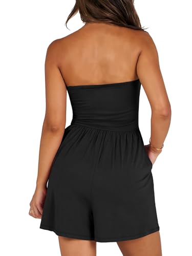 Image of AUXDIO Women Summer Casual Strapless Romper Sleeveless Off Shoulder Short Jumpsuits 2026 Beach Vacation Clothes