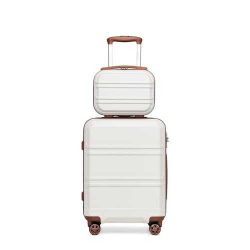 Kono Set Di 2 Valigia Bagaglio A Mano 55Cm Con 4 Ruote Rotanti Con Lucchetto Tsa E Rigida Borsa Da Toilette (Bianco Crema) - 9