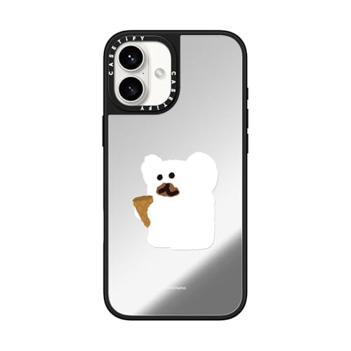 CASETiFY �~���[ iPhone 16 Plus �P�[�X [����(�X�}�z�J�o�[) / MagSafe�Ή�/�w��h�~] - �V���o�[ (�u���b�N�o���p�[) - ICE CREAM FACE