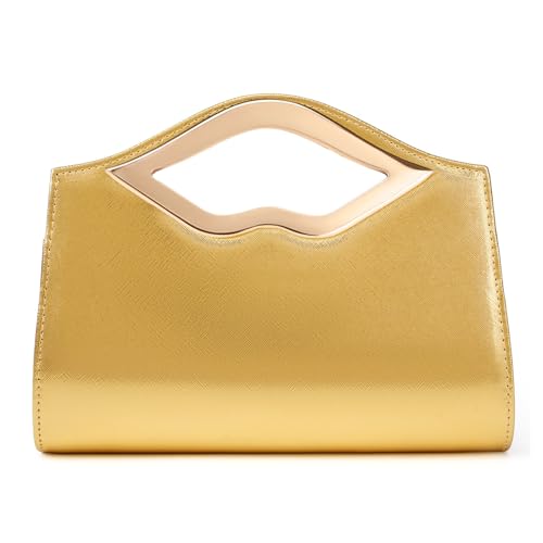 DETARA Patent Leather Evening Clutch Purse for Women Lip Metal Grip Handle Handbag for Cocktail Party Prom (G-Gold 1386) by DETARA - Used condition - Image 9