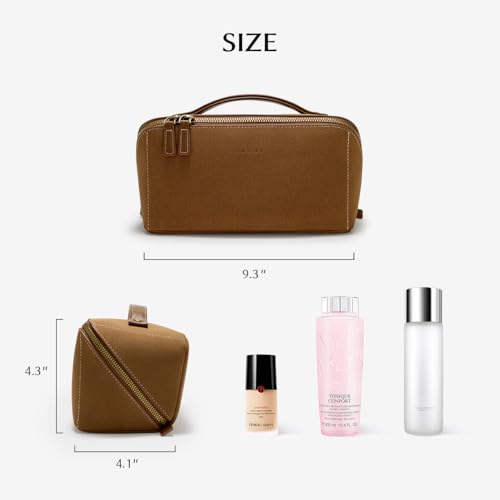 Image of EACHY Travel Makeup Bag, Large Capacity Cosmetic Bag for Women, Waterproof PU Leather, Flat Open Portable Toiletry Bag for Skincare, Brushes & Travel Essentials