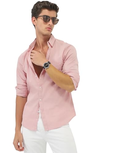 Image of Urbano Fashion Men's Cotton Full Sleeve Regular Fit Casual Solid Slub Shirt with Spread Collar