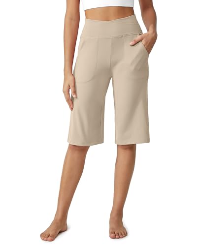 Image of G4Free Capri Pants for Women 14 inch Knee Length Wide Leg Yoga Capris Dressy Casual Summer Crop Pants with Pockets