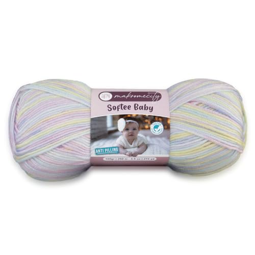 Image of Makromecity Softee Baby Yarn,%100 Premium Anti-Pilling Acrylic, 3.5 Oz, 273 yd (100gr /250 mt), Soft Yarn for Crocheting and Knitting (Baby Pastel, 1 Skein)