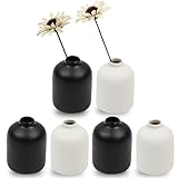 Lot de 6 vases en céramique pour fleurs, petits vases décoratifs pour décoration d'intérieur, salon, table, cuisine, mariage, bureau (blanc, noir)