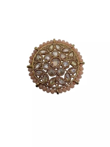 Bague Kundan idée cadeau idéal pour femme avec anneau réglable doré et perles roses