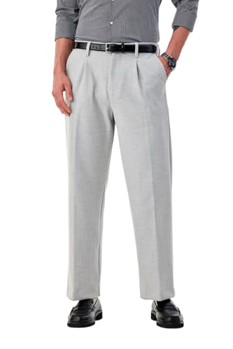 Image of SNITCH Men Casual Trousers| Baggy Fit Mid Rise Solid Plain Front Style | Breathable Cotton Blend & Lightweight Linen Fabric for Summer & Everyday Outings