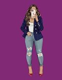  Pretty Women Blue Jacket Selfie Purple Composition Notebook: Wide Ruled, For College, High School, Teens, Girls, Women, Students, Paperback