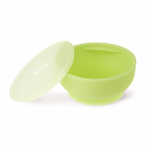 Image of Olababy 100% Silicone Suction Bowl with Lid for Independent Feeding | First Stage Self Feeding Essential for Toddlers and Kids| Baby Led Weaning Snack Feeder | Food Container and Storage | (Kiwi)