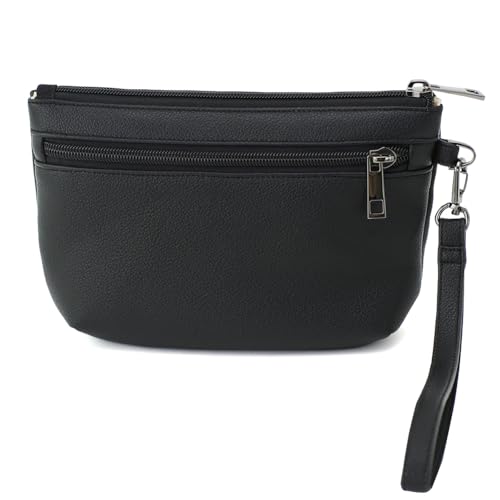 Image of Small Wristlet Wallets for Women, Zip Clutch Bag with Wristlet Pouch, 3-Zipper Original Design