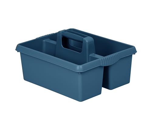 M1SS Heavy Duty Plastic Handy Kitchen Tool Cleaning Tool Box Utility Storage Tidy Organiser Tote Tray Large Strong Cleaners Carry Caddy (Navy Blue)