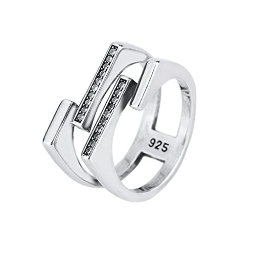 STANG Anillos de Plata 925 para Mujer, 4 Capas de circón, Boda Vintage, joyería de Moda, Anillos Antiguos Ajustables Grandes