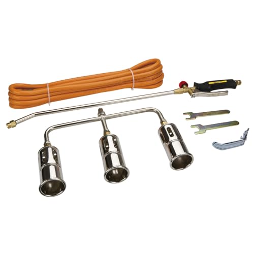 TOPEX Dreifach Gasbrenner 99 kW - Dachbrenner - Brenndurchmesser 60mm, 1850°C Flammtemperatur - 5m Schlauch - 2 Konterschlüsseln - Brenner Unkrautvernichter - Abflammgerät - Brenner Löten Gaslötgerät