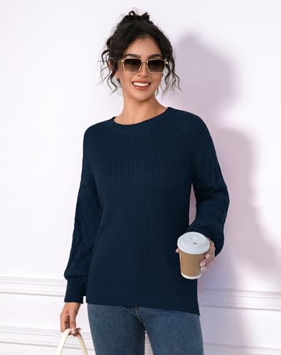 Fall Sweaters for Women 2025 - Lightweight, Honeycomb Long Sleeve, Elastic Hem, Crew Neck, Textured Knit Pullover