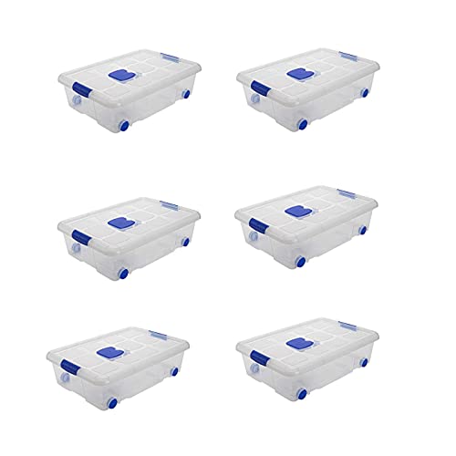 Acan Tradineur – Pack de 6 Cajas de Almacenamiento – Fabricado en plástico – Contenedor para almacenar libros, ropa, mantas – N.º 6 – 17 x 61,5 x 43 cm – 31 L