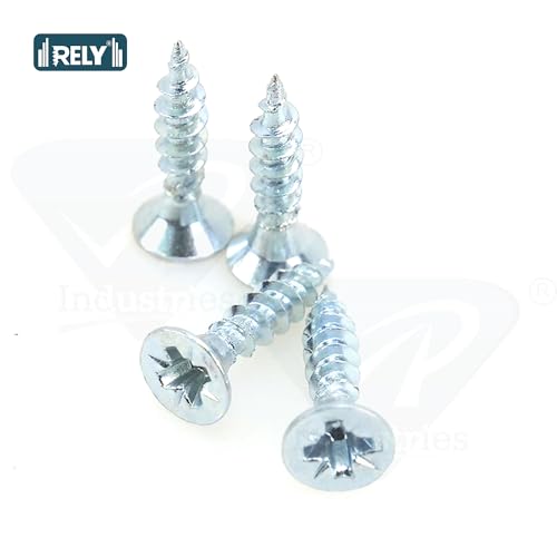 Image of Rely⇒VP INDUSTRIES (Pcs-50) No.6x20 mm CSK Philips Pozi Chipboard Screw - Flat Head Self-Tapping for Wood & Particle Boards