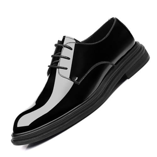 Men Dress Shoes Shiny Business Patent Leather Lace-Up Pointed Toe Comfortable Fashion Wedding Formal Oxfords Shoes
