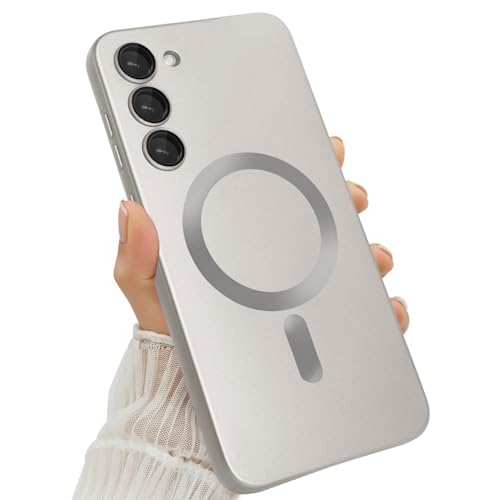 Amzfield Magnetic for Samsung Galaxy S23 Plus Case for Women Men Girls [Compatible with MagSafe] [Camera Lens Protector] Matte Cute Slim Soft Silicone Bumper Shockproof Metallic Phone Case, Silver by Amzfield - Used condition - US$9.03