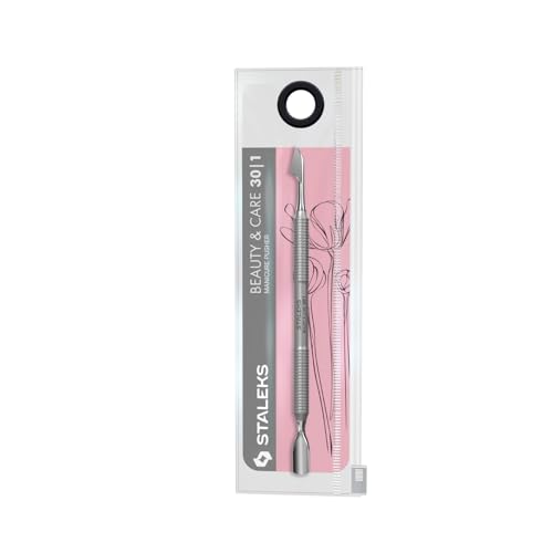 Image of Staleks Beauty & Care Manicure Pusher 30 Type 1 - Dual-Ended Cuticle Pusher and Hatchet-shaped Cleaner - Stainless Steel Tool for Home Use