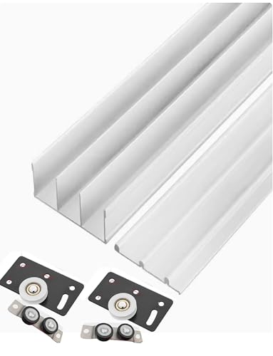 Kit de rails de porte coulissante, système de rail lisse à 3 voies pour portes d'armoire et de placard, solution d'installation facile sans rainure
