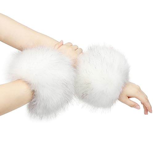 sy soul young Women's Faux Fur Wrist Cuffs Winter Fox Furry Wristbands Fluffy Fur Cuff Bracelet Arm Warmer Accessories