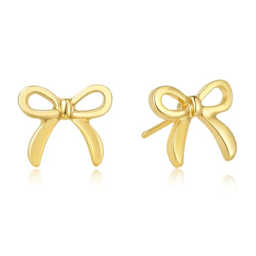 ecozran Bow Stud Earrings for Women Gold Plated Adorable Hypoallergenic Earrings Dainty Cute Fashion Jewelry Perfect Tiny Gift for Her Valentine's Day Christmas Birthday(X)