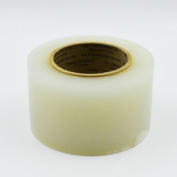 Mr. Shrinkwrap Shrink Wrap Film UV Preservation Tape, Clear Polyethylene with Synthetic Rubber Clear Adhesive Backing, Roll of 3” Wide x 108’ Length, Clear