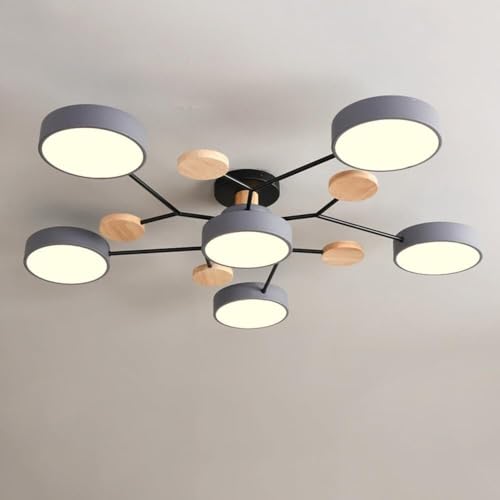 Plafonnier molécule LED moderne gris avec structure en bois