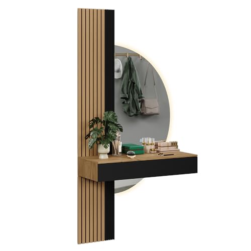 Vicco Schminktisch Melina, Eiche/Schwarz, 100 cm mit LED-Spiegel