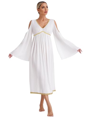 Yhong Déguisement d'ange Naïf pour Femme Déguisement d'ange Divin Robe Romaine Déguisement de Cosplay d'halloween Ivoire 4XL