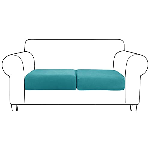 JHLD Velvet Sofa Seat Cushion Covers, Stretch Sofa Cushion Covers Elastic Couch Cushion Cover Sofa Seat Cover Removable Washable for Chair, Loveseat-Turquoise Blue-2 Piece