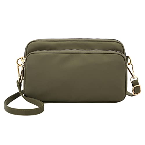 [hvreiop] 斜めがけ レディース 横型 スマホポーチ シンプル 防水 ショルダーバッグ ナイロン 肩掛けバッグ 小さめ 軽量 カバン 無地 カジュアル 上品 ミニ ショルダーバッグ 可愛い おしゃれ 通勤 通学 入学式 普段使い アウトドア スポーツ(グリーン)