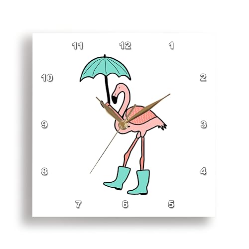 Reloj de pared analógico 3dRose flamenco rosa con paraguas miniatura 1
