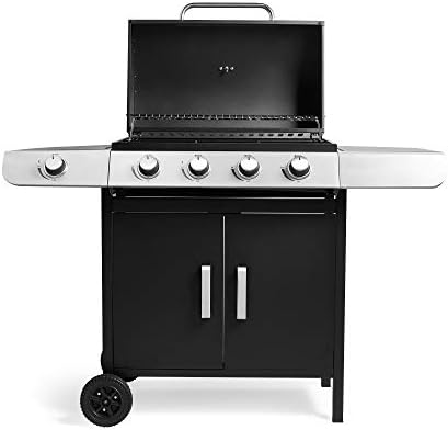VonHaus Gas BBQ, 4+1 Burner Gas Barbecue with Warming Rack, Side Burner, Temperature Gauge, Cabinet Storage Shelf & Wheels, Portable, Steel & Chrome, Grill Meat, Fish, Veg in Your Garden Outdoor Space