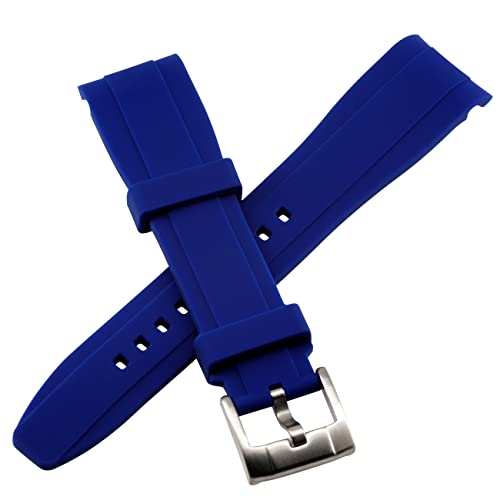 Bracelet montre caoutchouc silicone bleu 20mm à extrémité incurvée