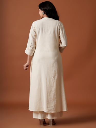 Image of INDO ERA Women Off White Pure Cotton Co-Ord Set | Kurta Pant Set for Casual Wear,IEOUT12478M | Cord Set For Women Cotton |